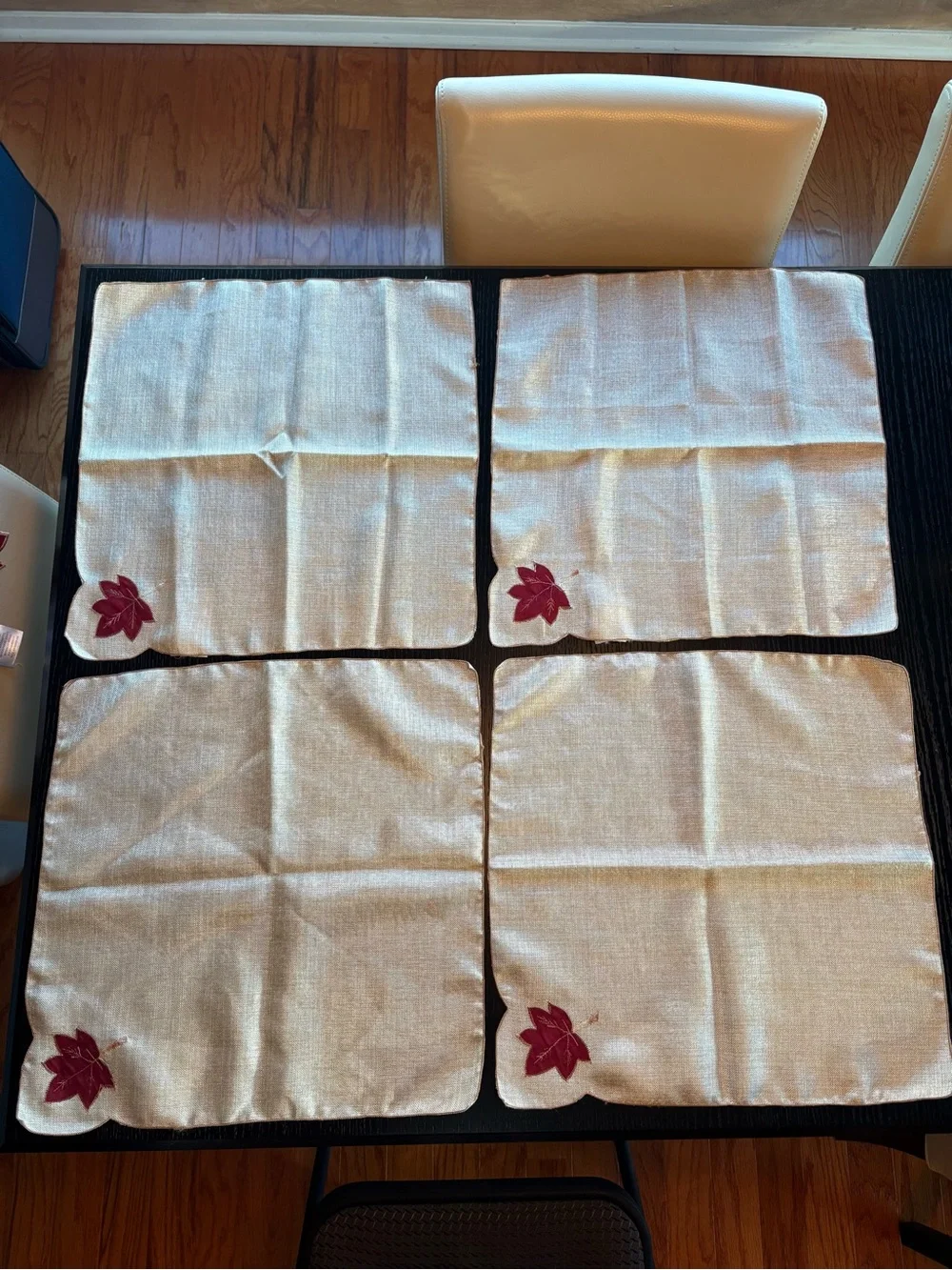 Matching Embroidered Autumn Leaf Cloth Napkins and Placemats - Set of 4 pairs